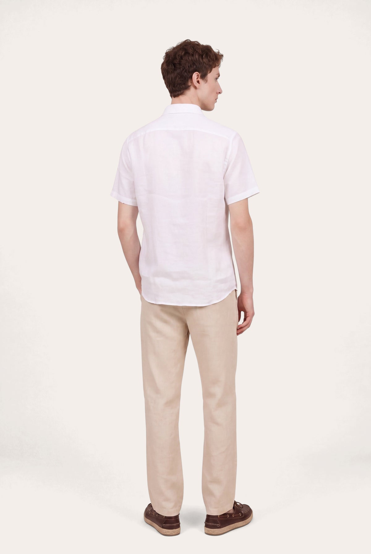 Men's Short-Sleeve Contemporary Fit Linen Shirt – White, view 4