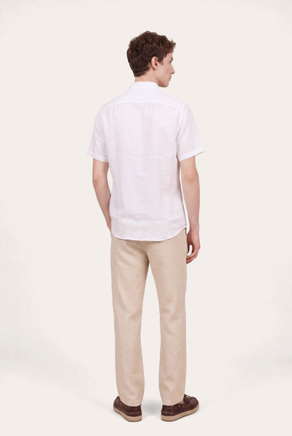 Men's Short-Sleeve Contemporary Fit Linen Shirt – White, view 4