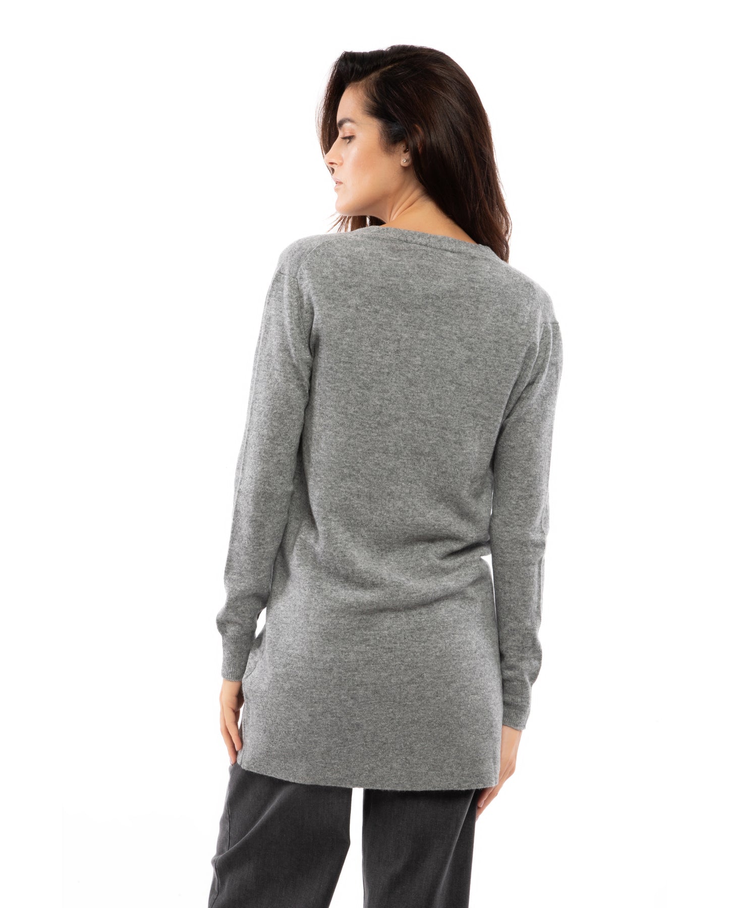 Women's Long Pure Cashmere Cardigan Sweater Melange Gray