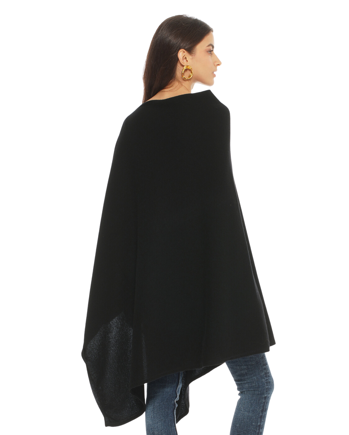 Monticelli Women's Long Pure Cashmere Poncho Made In Italy Black 2