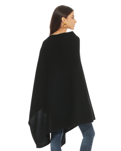 Monticelli Women's Long Pure Cashmere Poncho Made In Italy Black 2