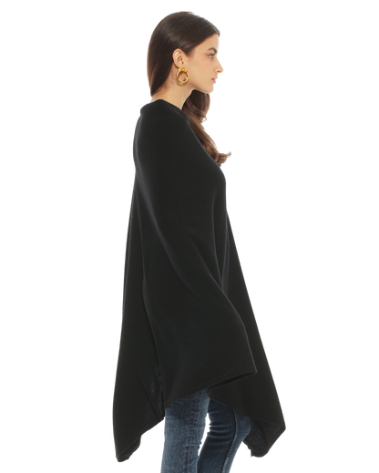 Monticelli Women's Long Pure Cashmere Poncho Made In Italy Black 3
