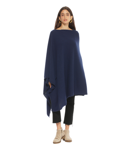 Monticelli Women's Long Pure Cashmere Poncho Made In Italy Blue 4