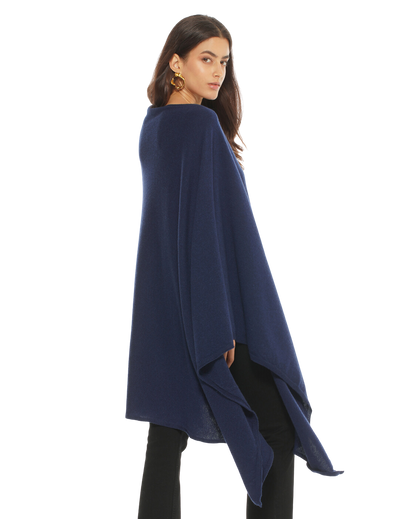 Monticelli Women's Long Pure Cashmere Poncho Made In Italy Blue 3