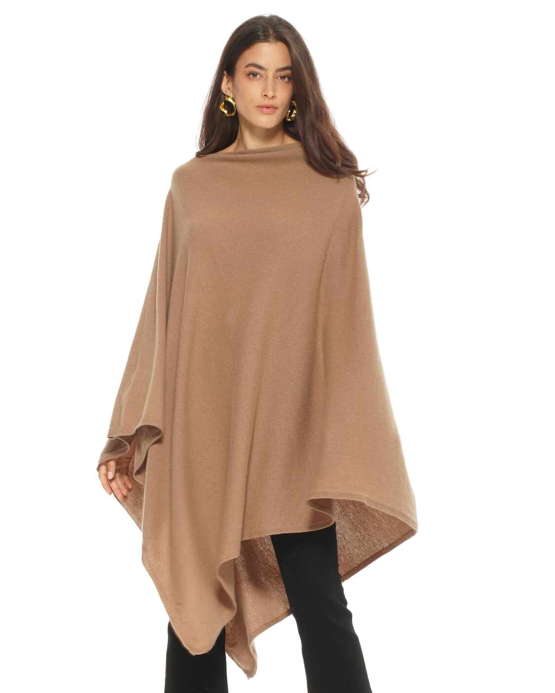 Monticelli Women's Long Pure Cashmere Poncho Made In Italy Camel 1