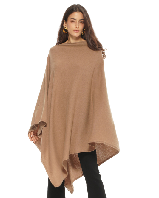 Monticelli Women's Long Pure Cashmere Poncho Made In Italy Camel 1