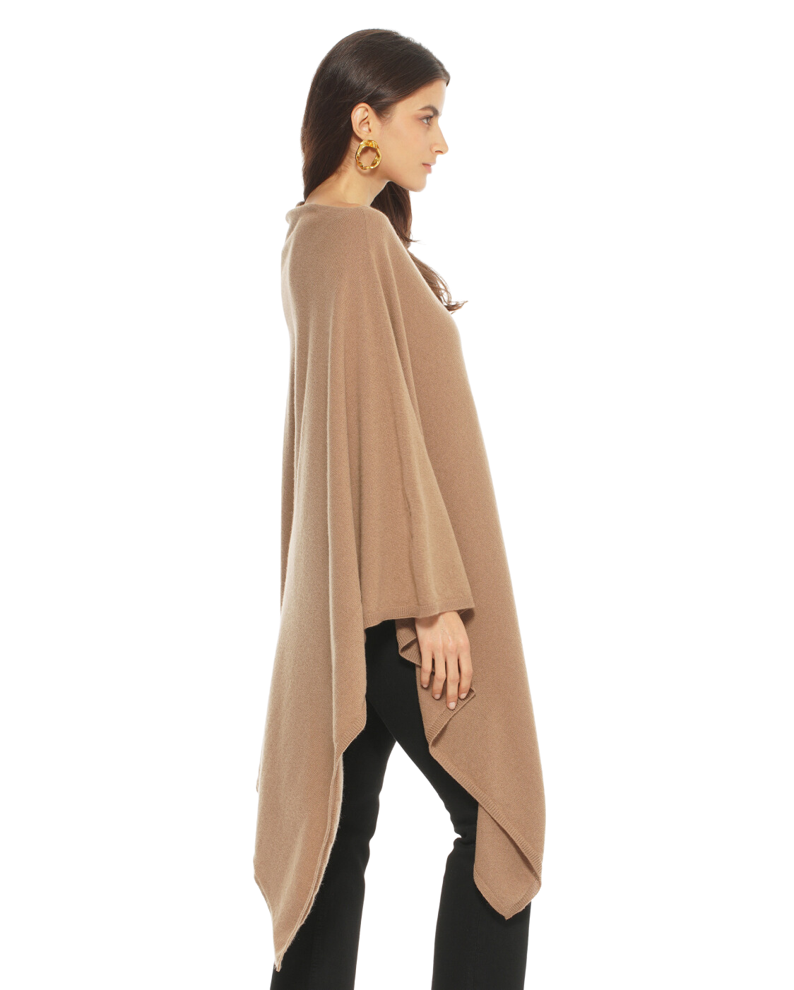 Monticelli Women's Long Pure Cashmere Poncho Made In Italy Camel 2