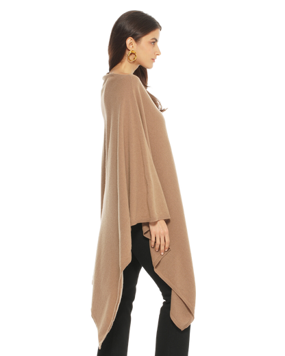 Monticelli Women's Long Pure Cashmere Poncho Made In Italy Camel 2