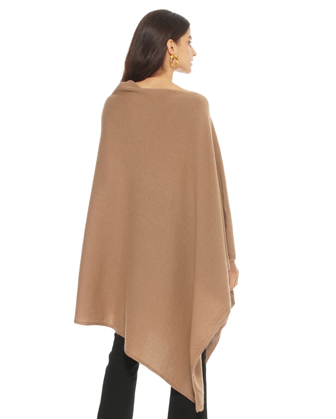 Monticelli Women's Long Pure Cashmere Poncho Made In Italy Camel 3