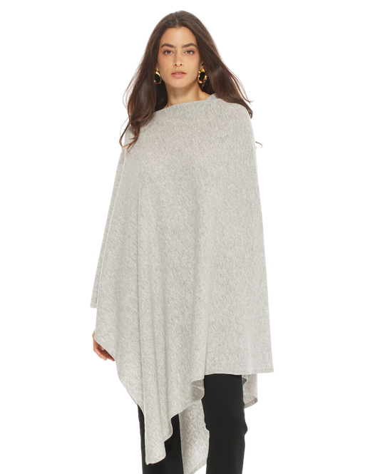 Monticelli Women's Long Pure Cashmere Poncho Made In Italy Light Grey 1