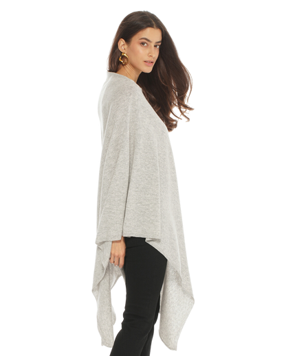 Monticelli Women's Long Pure Cashmere Poncho Made In Italy Light Grey 2