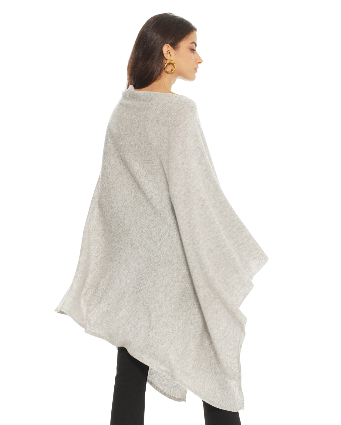 Monticelli Women's Long Pure Cashmere Poncho Made In Italy Light Grey 3