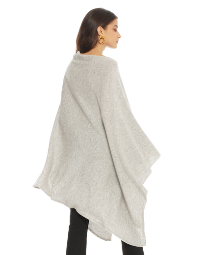 Monticelli Women's Long Pure Cashmere Poncho Made In Italy Light Grey 3