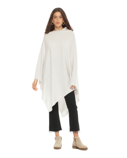 Monticelli Women's Long Pure Cashmere Poncho Made In Italy Off White 4