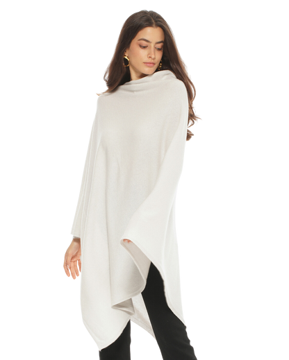 Monticelli Women's Long Pure Cashmere Poncho Made In Italy Off White 1