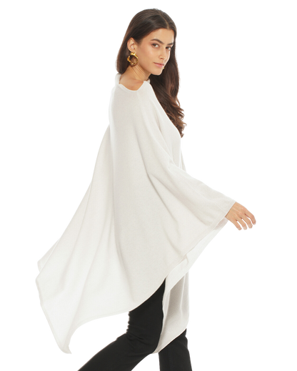 Monticelli Women's Long Pure Cashmere Poncho Made In Italy Off White 2