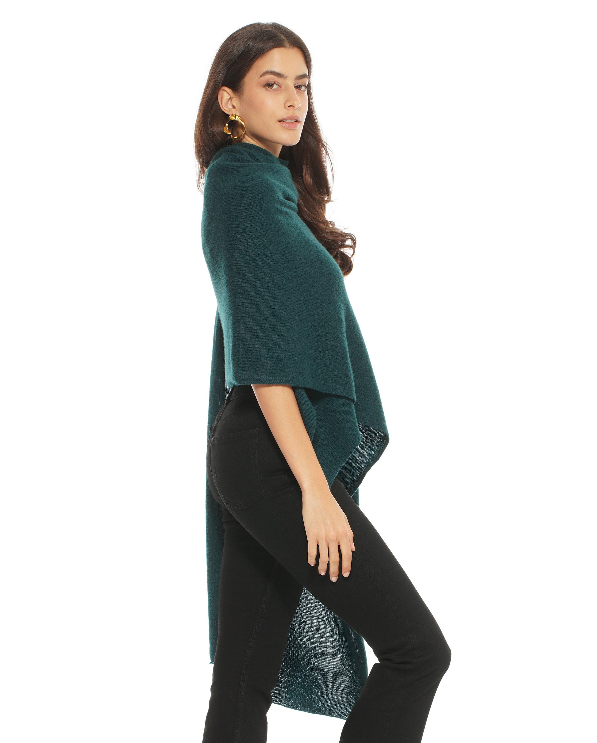 Women's Pure Cashmere Maxi Wrap Forest Green Made In Italy 4