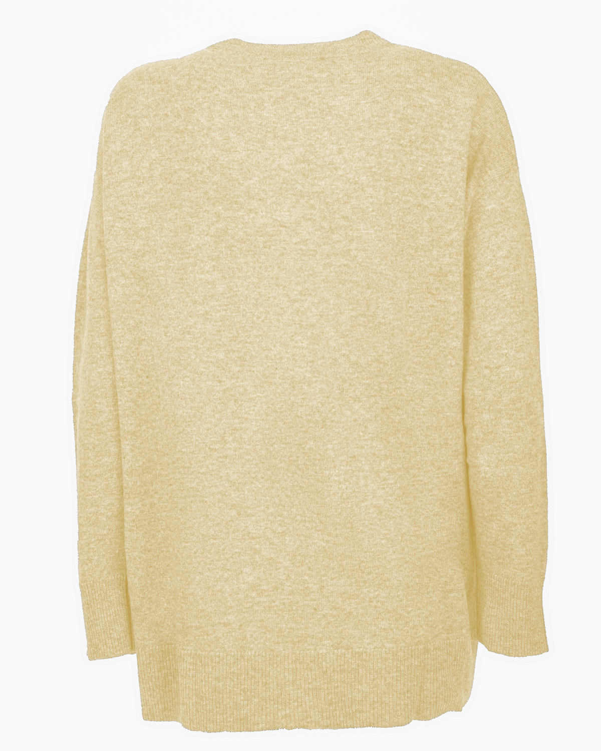 Butter Yellow pure cashmere oversized crewneck sweater, back view laid flat.