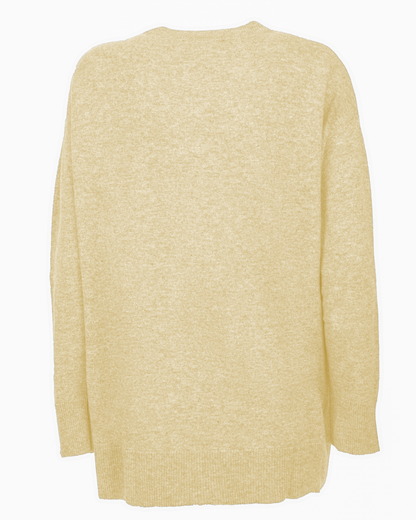 Butter Yellow pure cashmere oversized crewneck sweater, back view laid flat.
