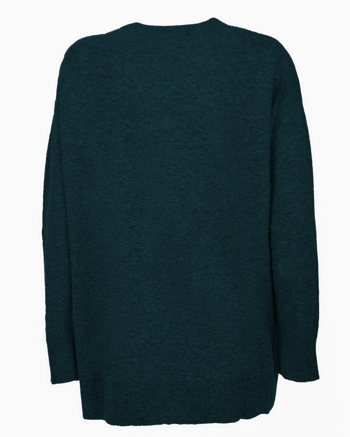 Forest Green pure cashmere oversized crewneck sweater, back view laid flat.