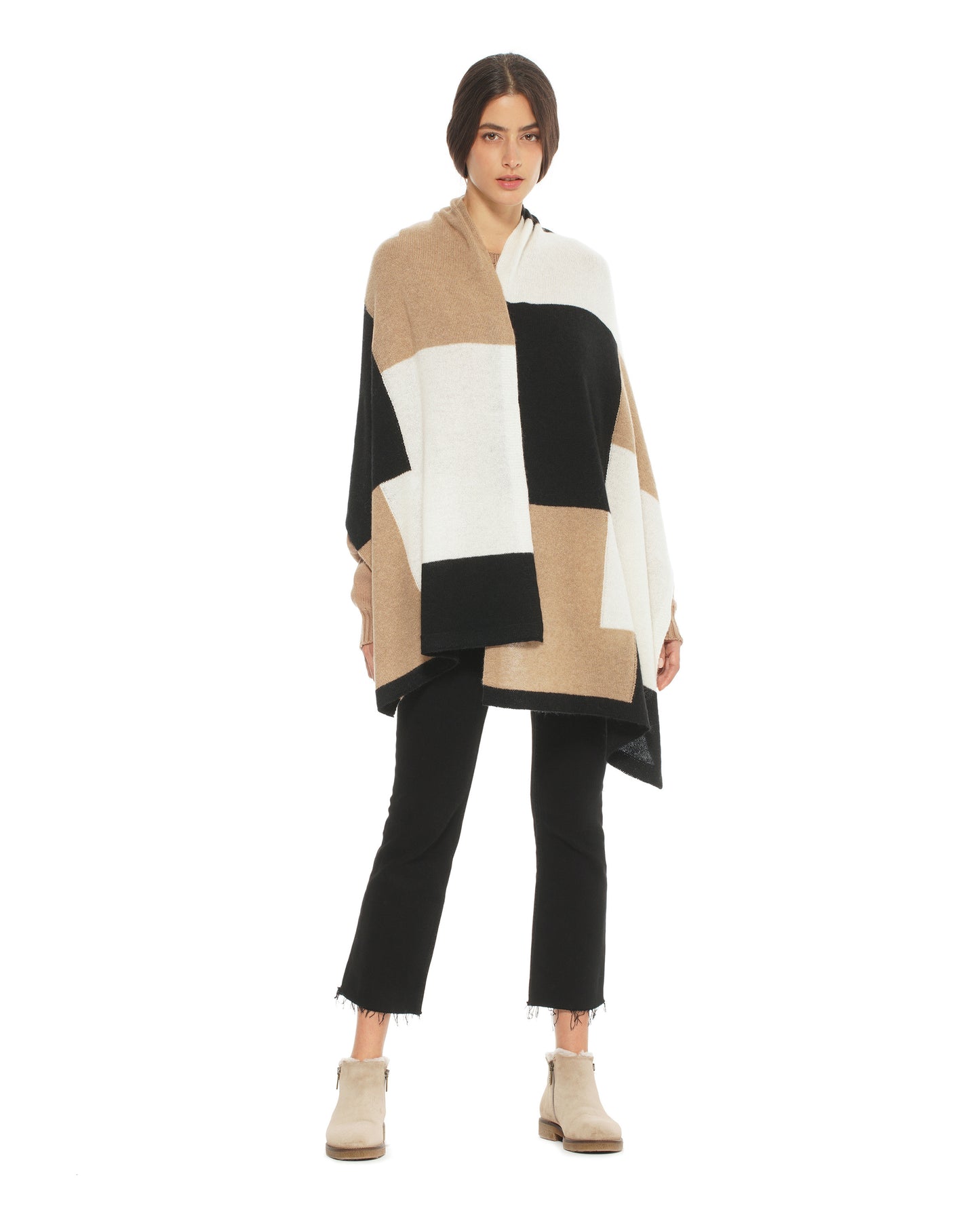Women's Cashmere Mondrian Scarf Black Combo