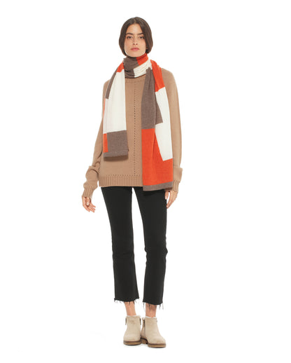 Women's Cashmere Mondrian Scarf Brown Combo