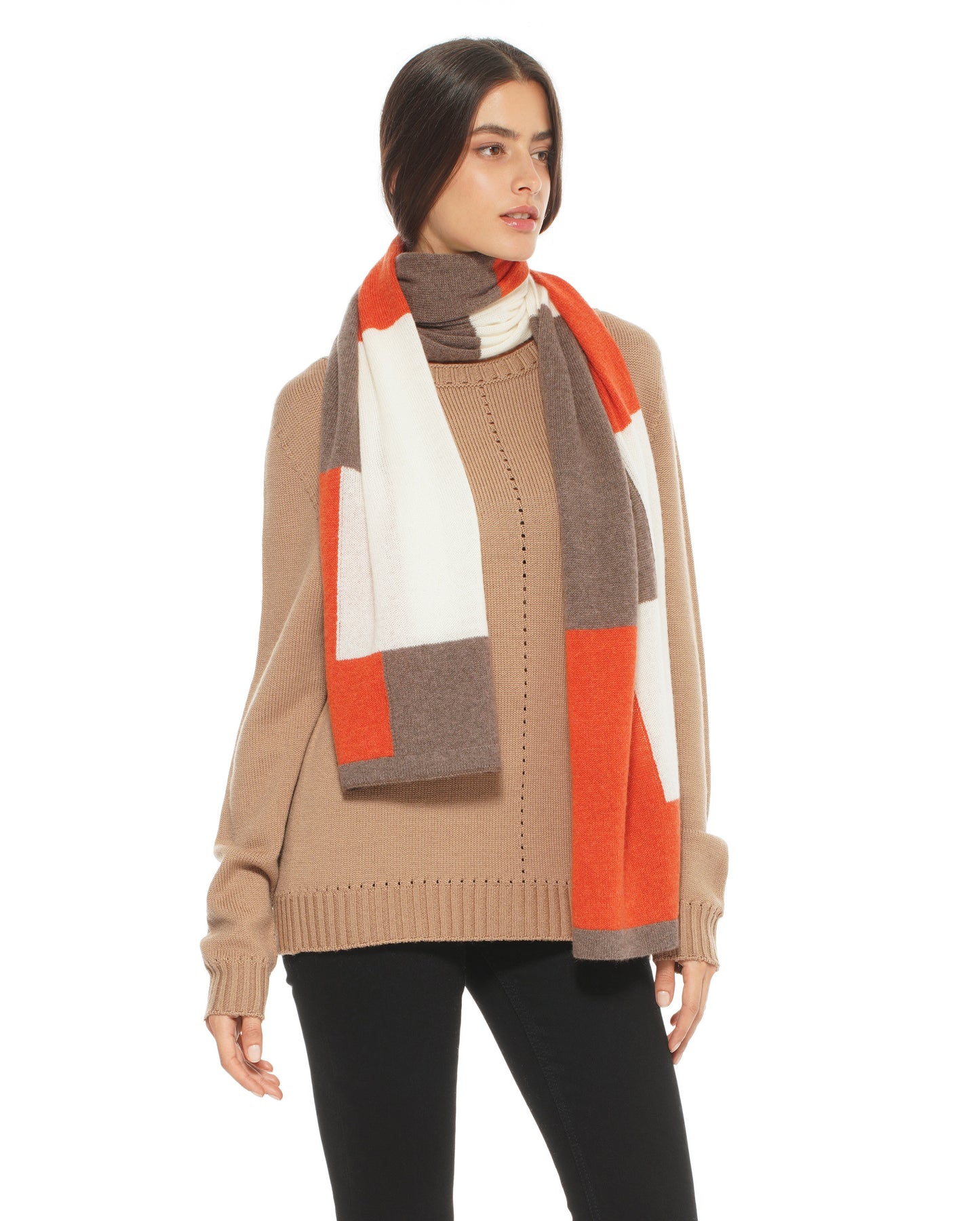 Women's Cashmere Mondrian Scarf Brown Combo