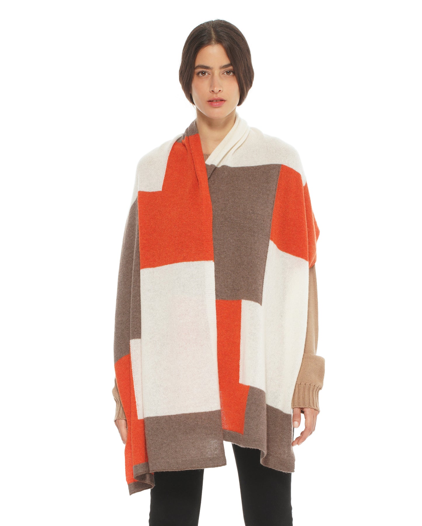 Women's Cashmere Mondrian Scarf Brown Combo