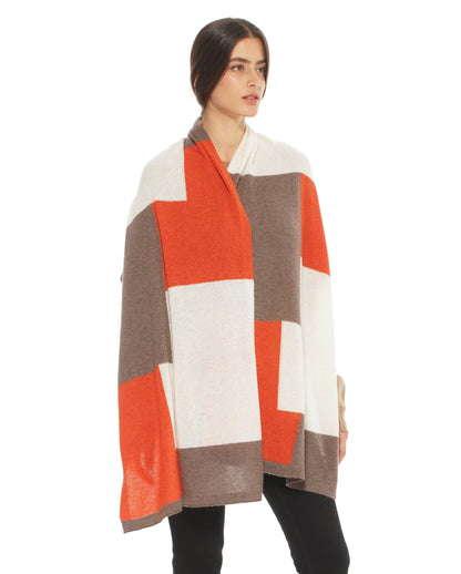 Women's Cashmere Mondrian Scarf Brown Combo