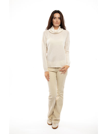 Women's Oversized Cashmere Cowl Neck Sweater Milk White