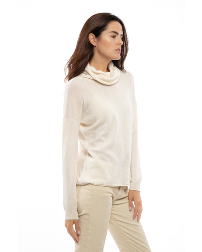 Women's Oversized Cashmere Cowl Neck Sweater Milk White