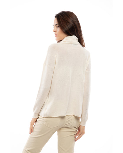 Women's Oversized Cashmere Cowl Neck Sweater Milk White