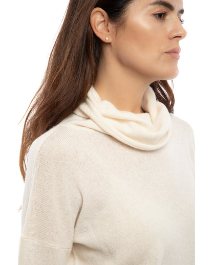 Women's Oversized Cashmere Cowl Neck Sweater Milk White