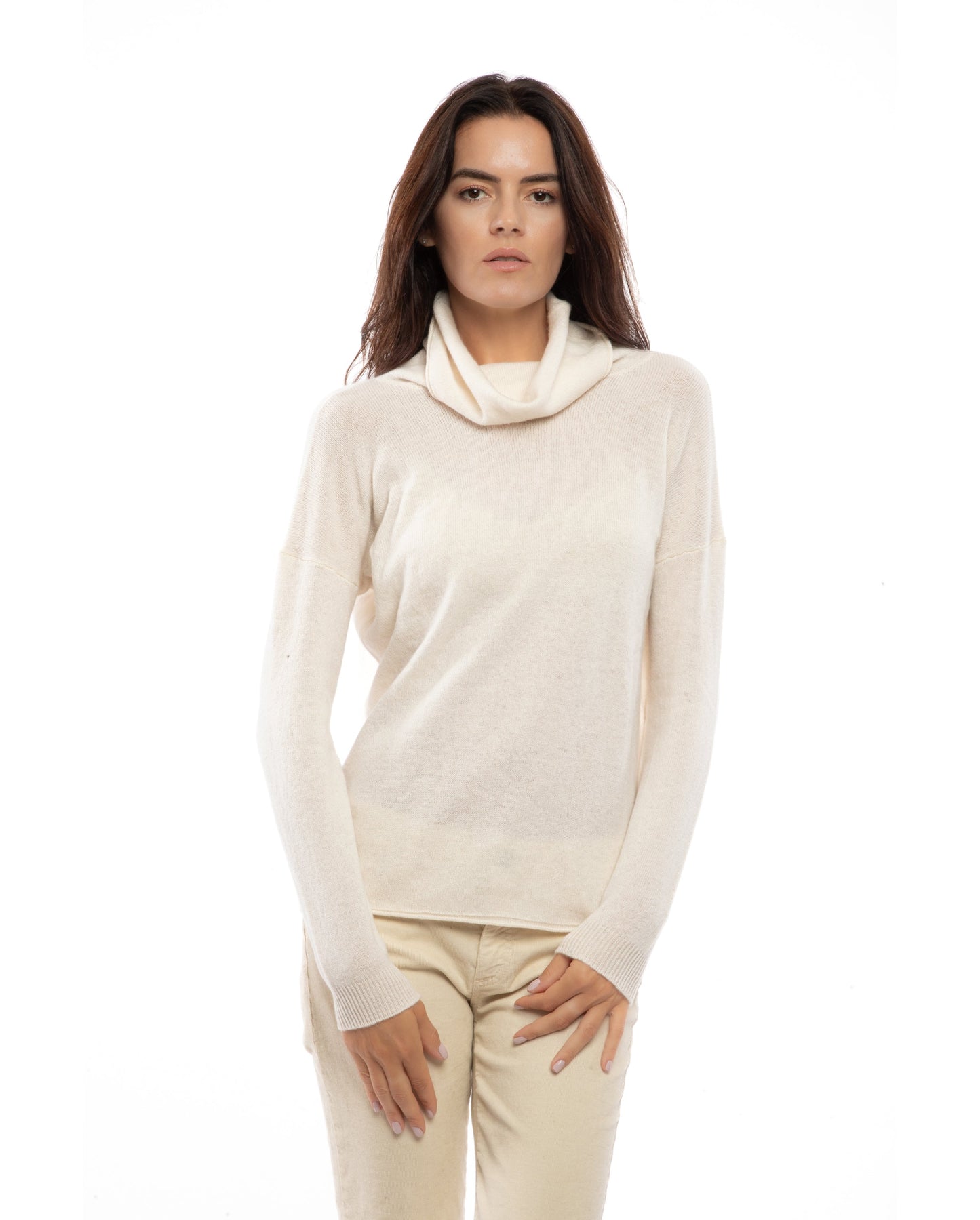 Oversized Cashmere Sweeater Cowl Neck Made In Italy Milk White 3