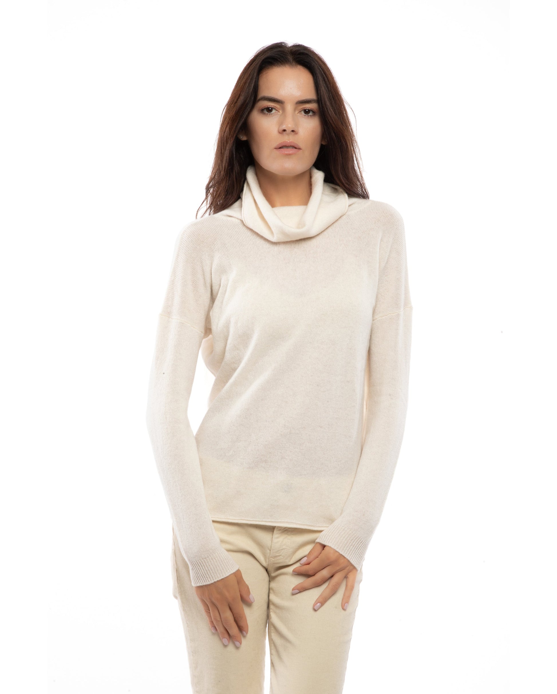 Oversized Cashmere Sweeater Cowl Neck Made In Italy Milk White 3