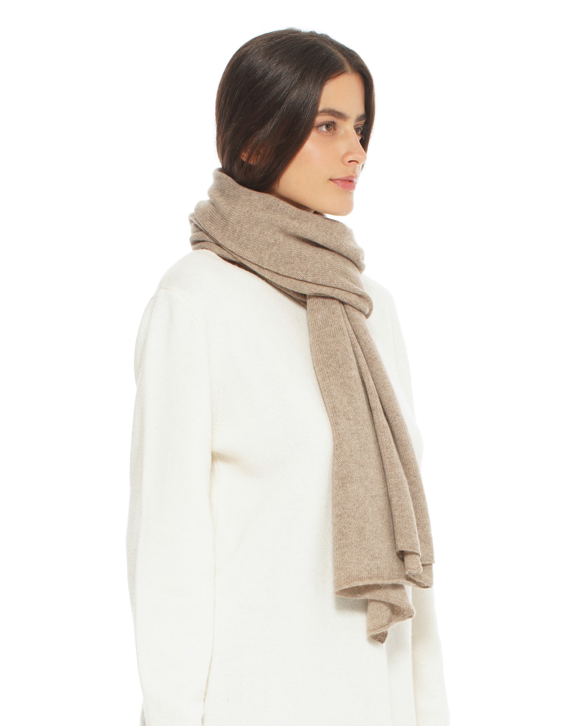 Monticelli Pure Cashmere Plain Knit Scarf Made In Italy Beige 2
