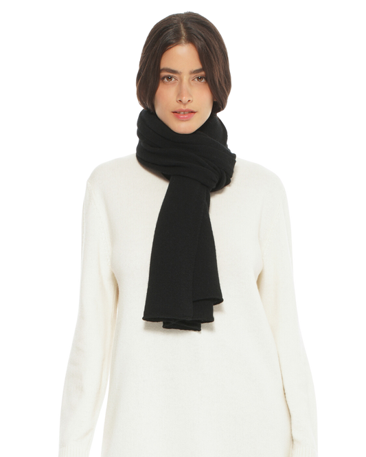 Monticelli Pure Cashmere Plain Knit Scarf Made In Italy Black 1