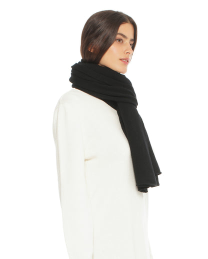 Monticelli Pure Cashmere Plain Knit Scarf Made In Italy Black 2