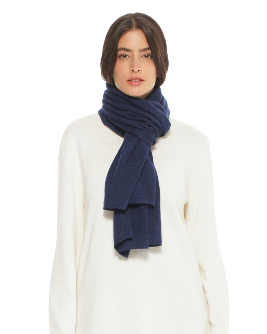 Monticelli Pure Cashmere Plain Knit Scarf Made In Italy Blue 1