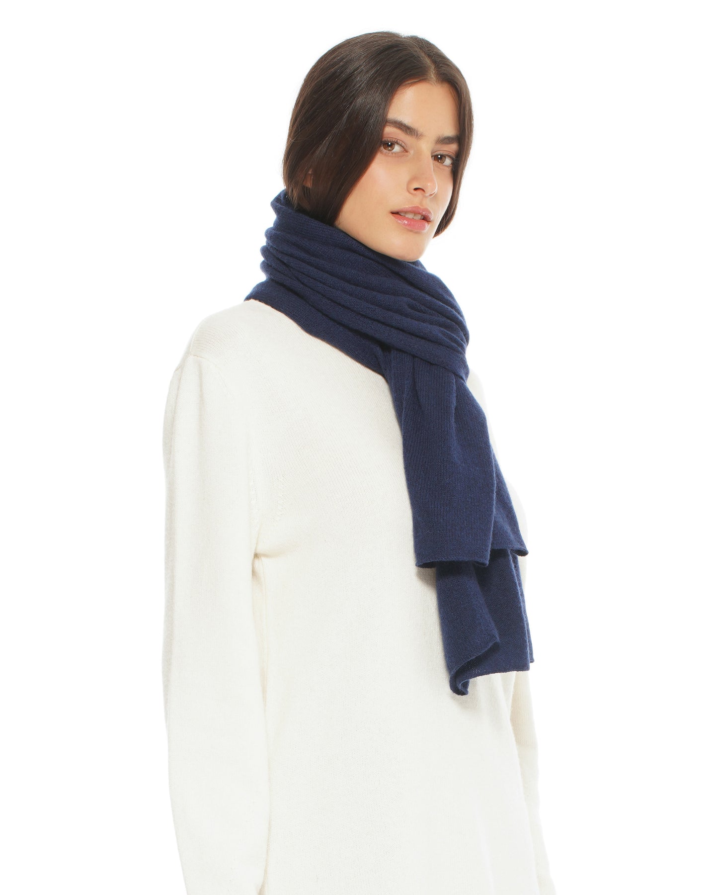 Monticelli Pure Cashmere Plain Knit Scarf Made In Italy Blue 2