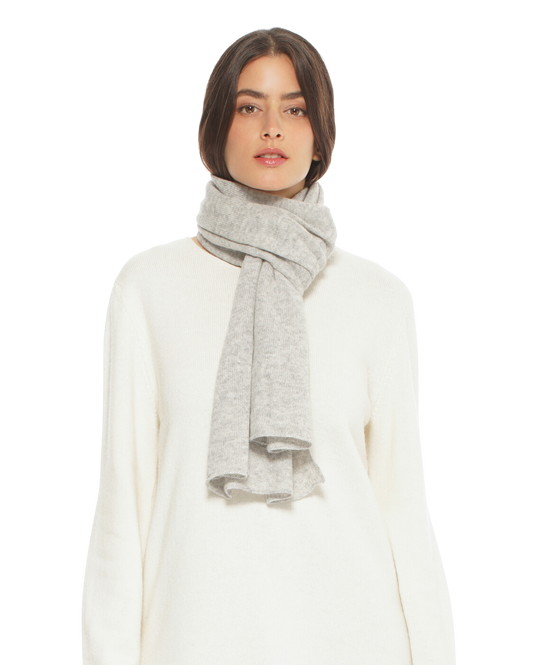 Monticelli Pure Cashmere Plain Knit Scarf Made In Italy Light Grey 1