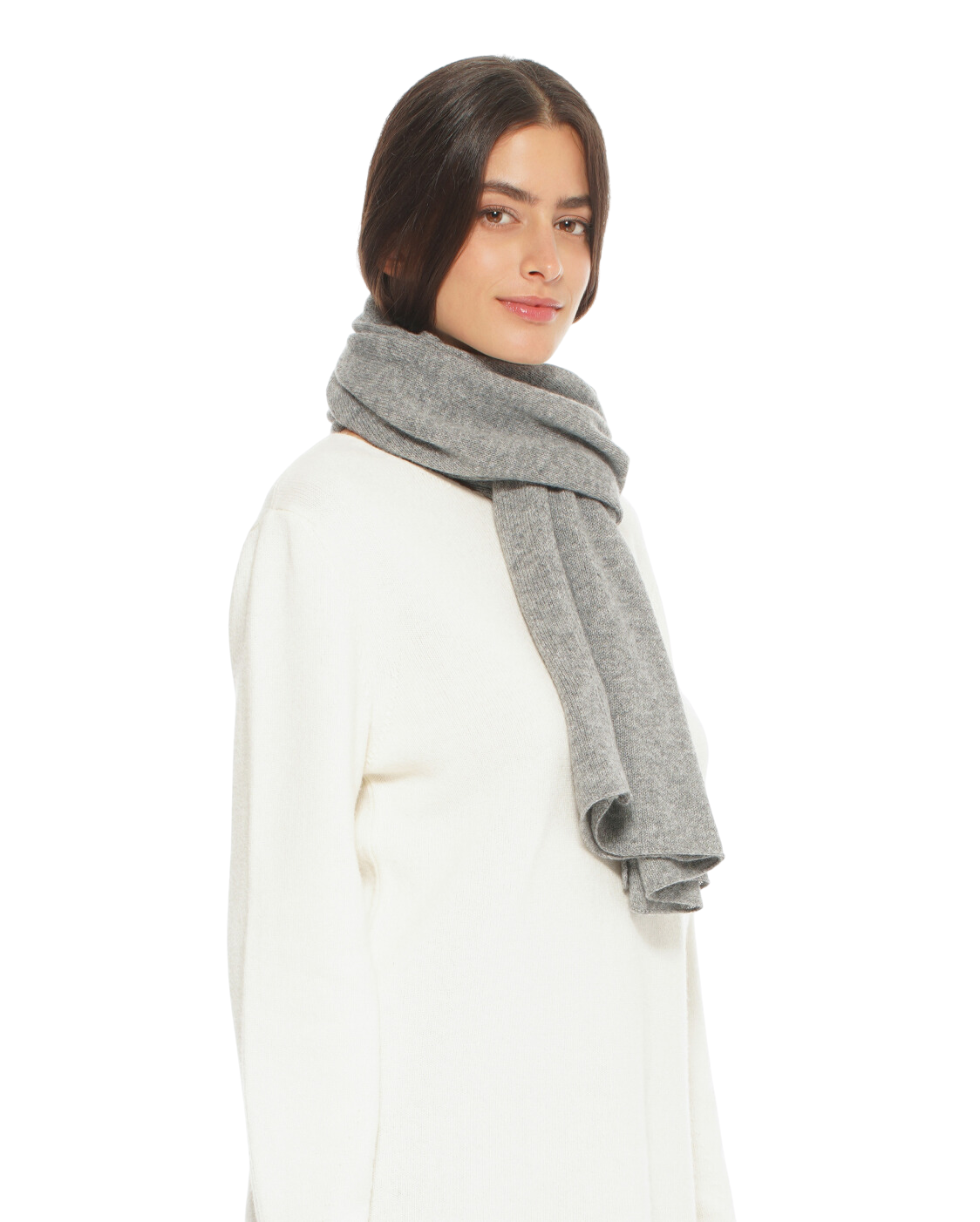Monticelli Pure Cashmere Plain Knit Scarf Made In Italy Milk White 3