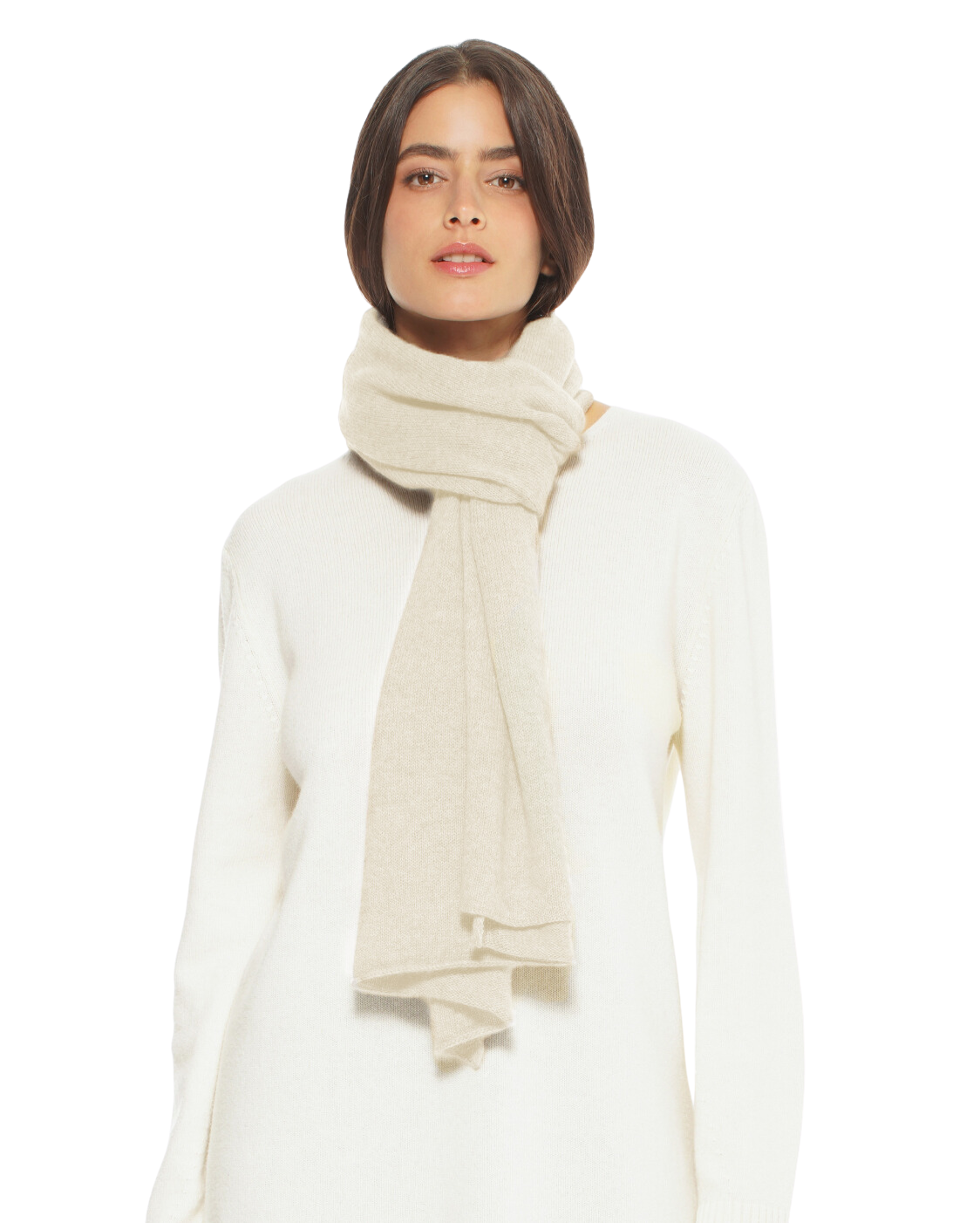 Monticelli Pure Cashmere Plain Knit Scarf Made In Italy Milk White 1