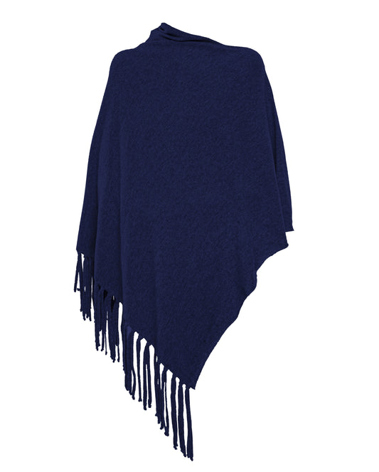 Poncho Fringes Asymmetrical Pure Cashmere Made in Italy Melange Blue 1