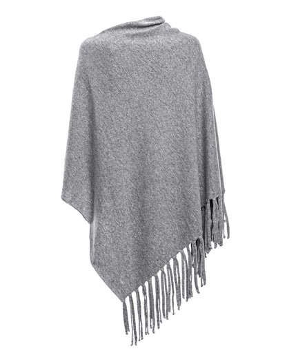 Poncho Fringes Asymmetrical Pure Cashmere Made in Italy Melange Gray 7