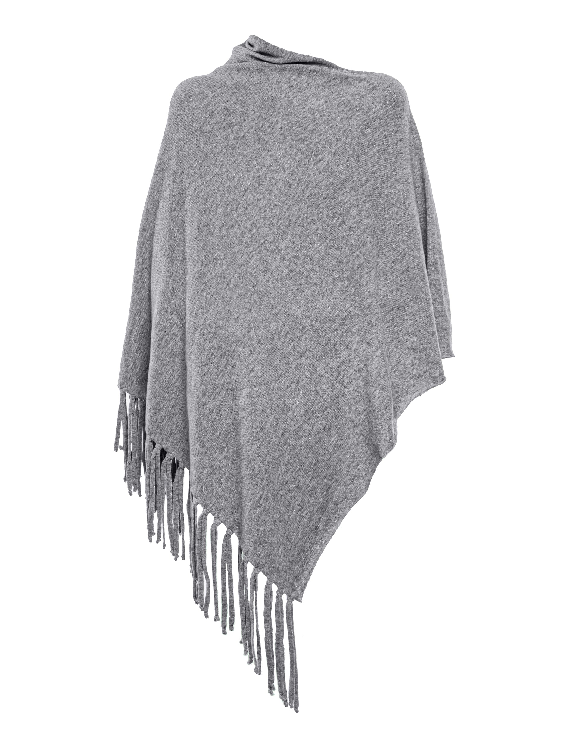 Poncho Fringes Asymmetrical Pure Cashmere Made in Italy Melange Gray 6