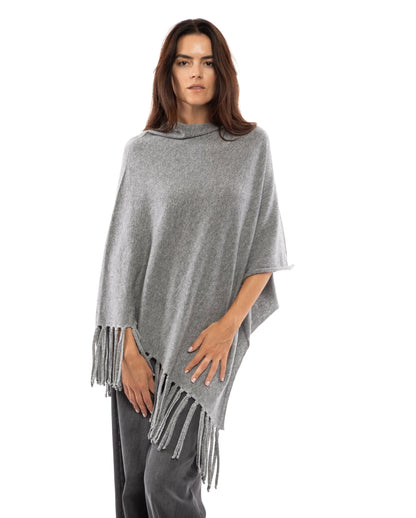 Poncho Fringes Asymmetrical Pure Cashmere Made in Italy Melange Gray 3
