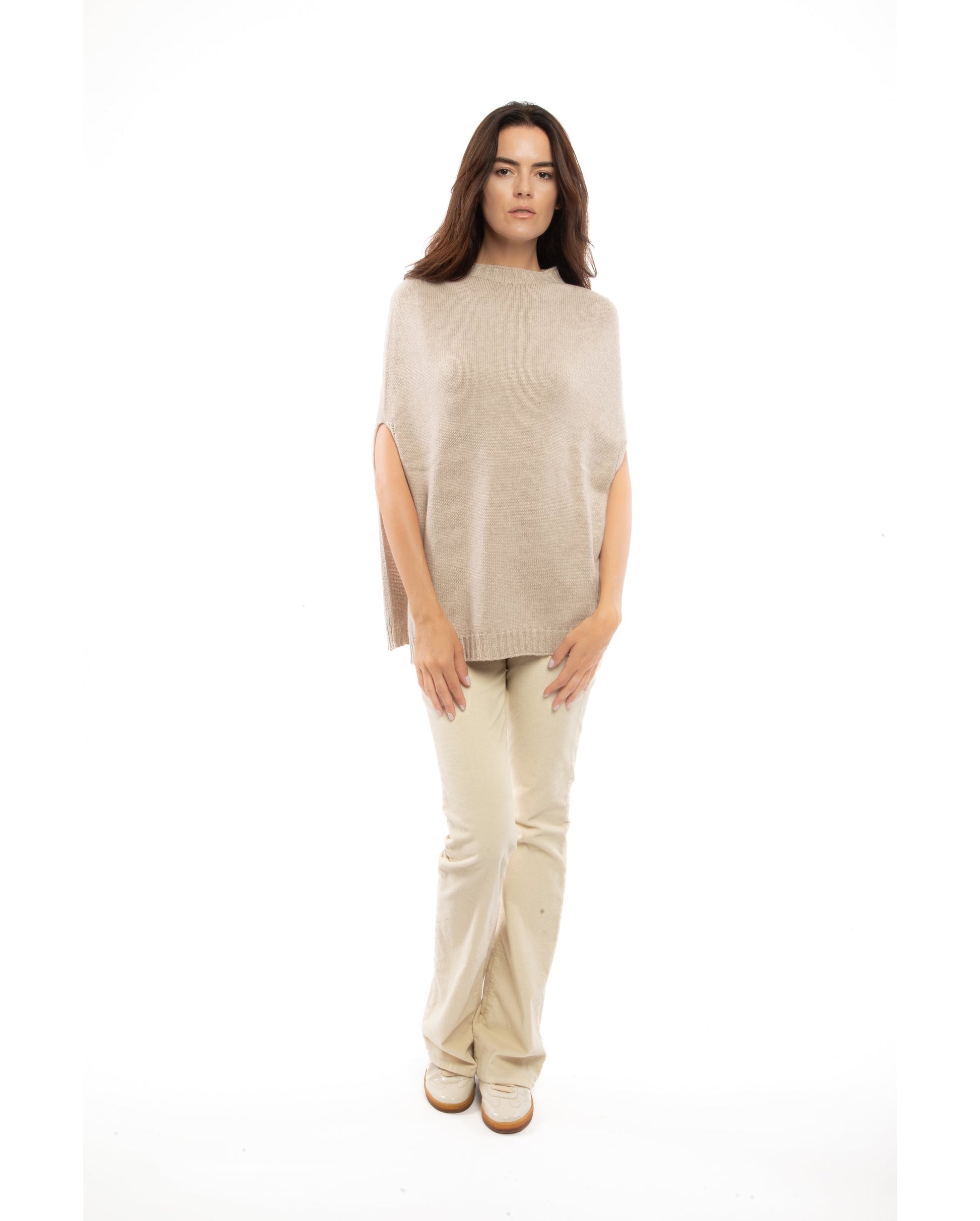 poncho side slits pure cashmere Beige Made In Italy 5