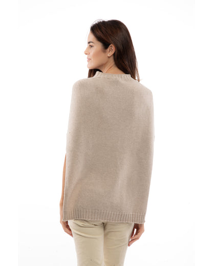 Pure Cashmere Side Slits Poncho Beige