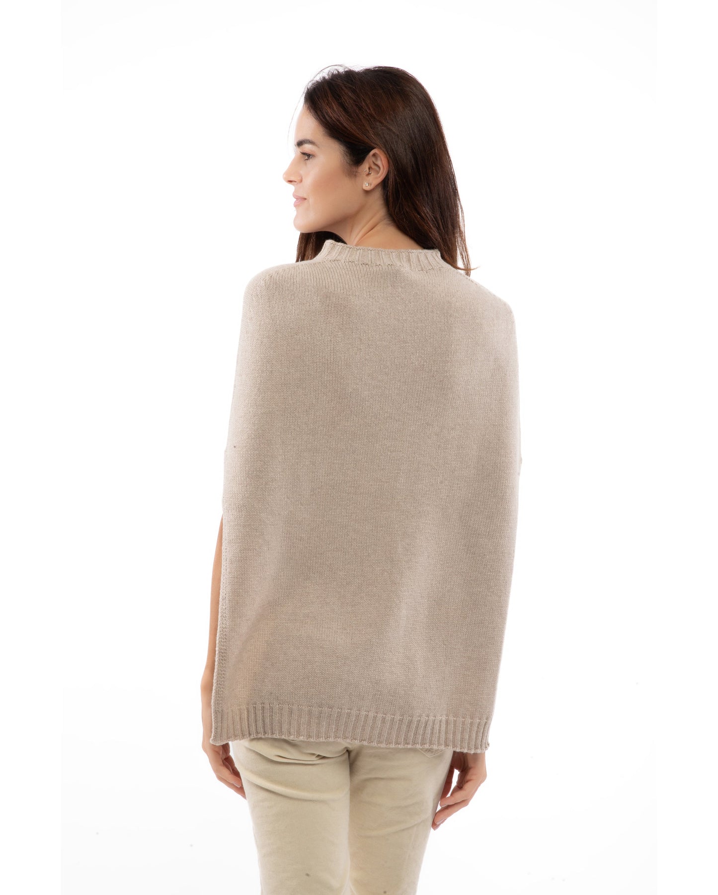 poncho side slits pure cashmere Beige Made In Italy 7